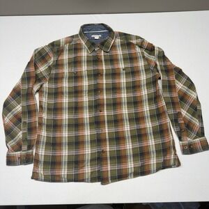 Carbon 2 Cobalt 100% Cotton Flannel Shirt Brown Green Blue Plaid Men's Large
